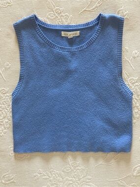 La Hearts Blue Knit Sleeveless Crop Tank